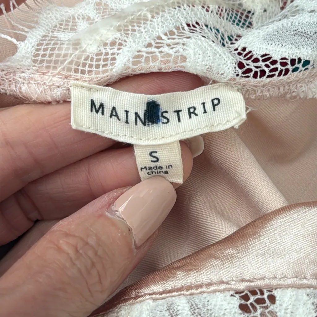 Main Strip Pale Peachy Pink Lace Trim Bodycon Midi Slip Dress - Image 4