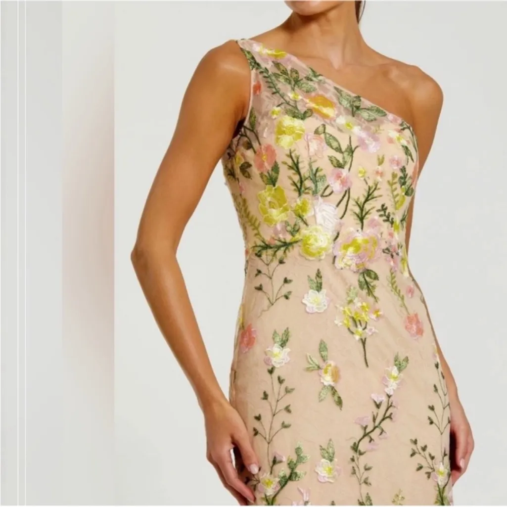 Mac Duggal 68606 Yellow Multi One Shoulder Floral Embroidered Gown Sz 4 - Image 2