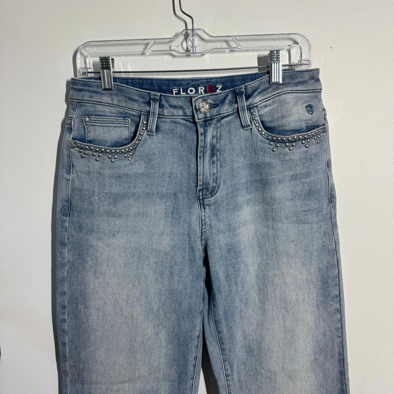Florez Sophie Stud Jeans Women 28 Cool Blue Light Wash Straight Leg Minimal - Image 3