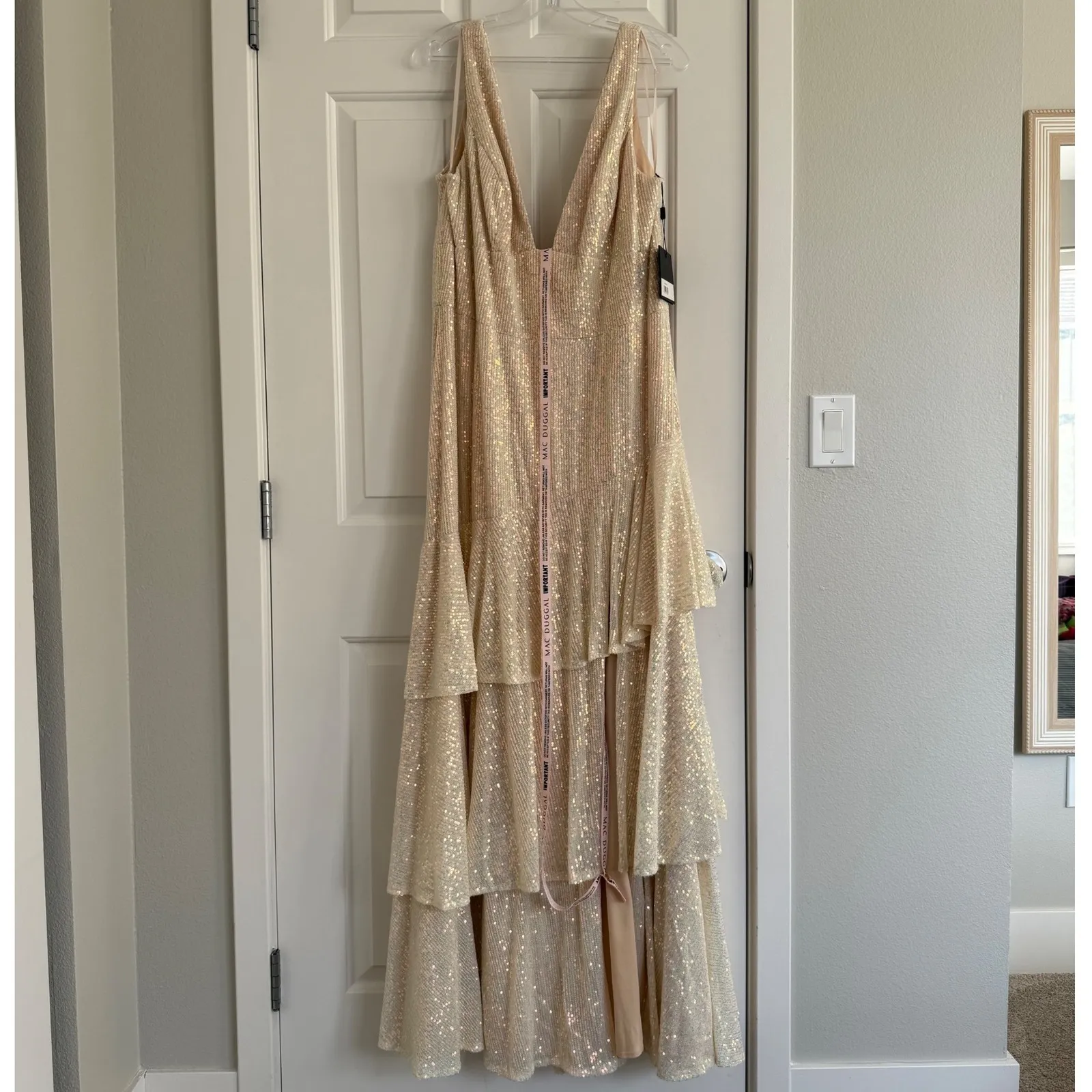 Mac Duggal Sequin Asymmetrical Ruffle Tiered Gown - Size 14 - Iridescent - NWT - Image 4