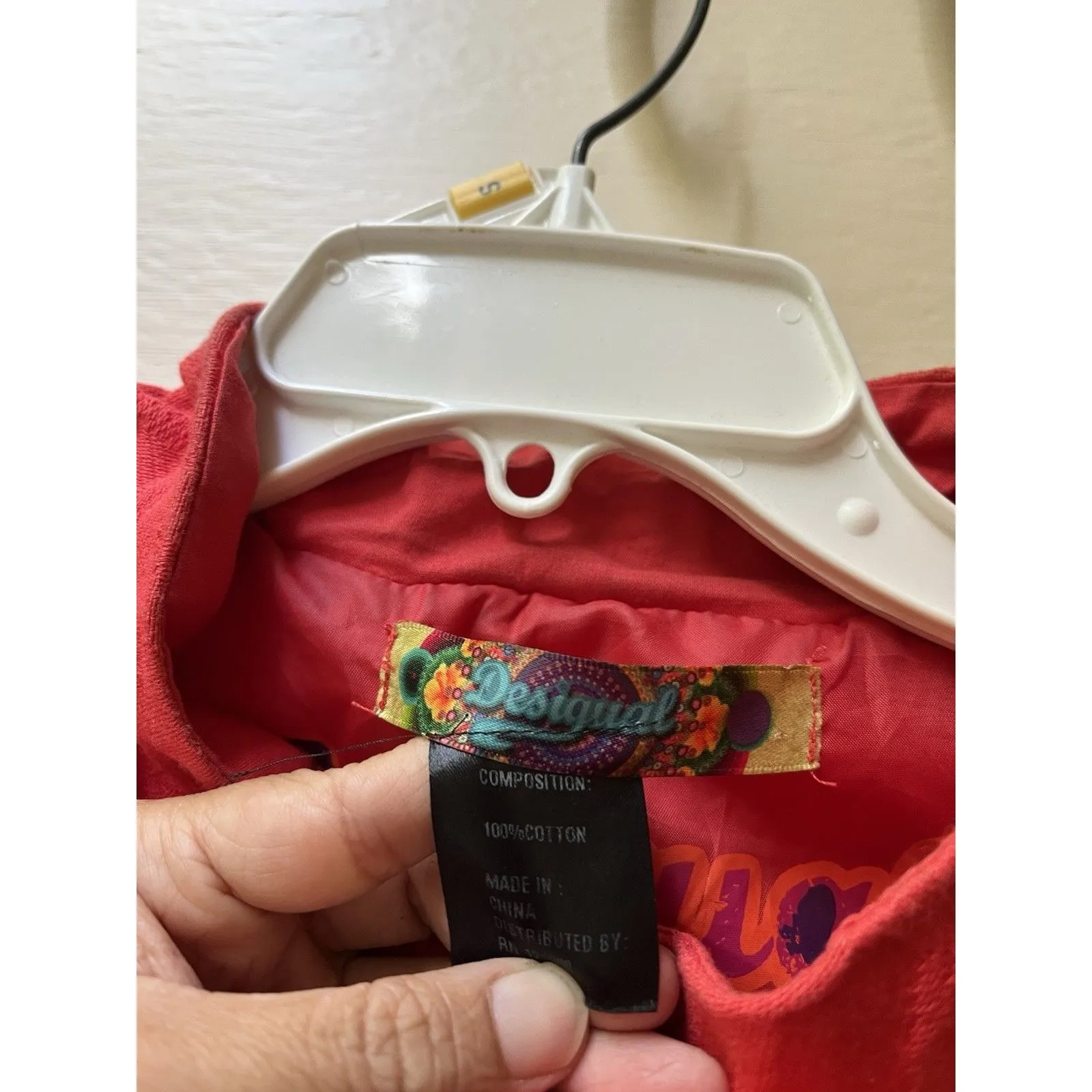 Desigual Long Trench Coat L Red Cotton Tapestry Baroque Fairy Artsy Renaissance - Image 2