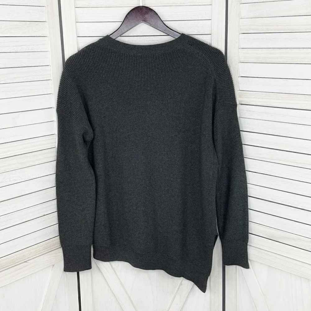 Athleta Rest Day Asymmetrical Ribbed Crew Neck Sweater Gray Small - Image 9