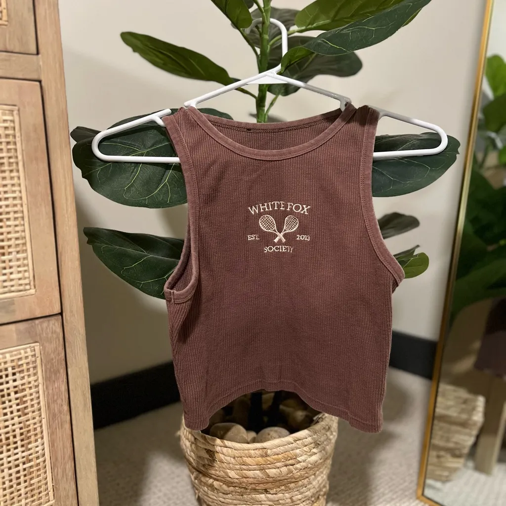White Fox Boutique Chocolate Ribbed Tank - Image 4