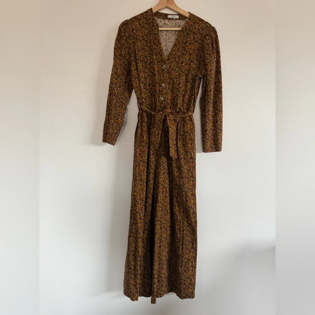 FRNCH Earthy Floral Jumpsuit Boho Long Sleeve Wide Leg Tie Waist size L - Image 3