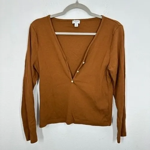 J. Crew Factory Long Sleeve Ribbed Henley Top Rust Brown Orange Size L Casual Size L - Image 3
