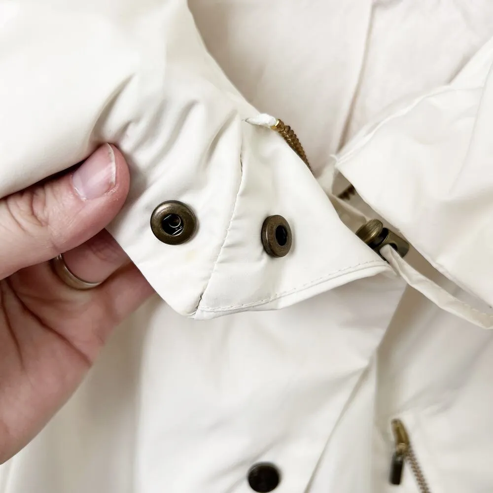 [Cole Haan] Cream Long Sleeve Utility Pocket Raincoat Packable Hood Size Large L - Image 10