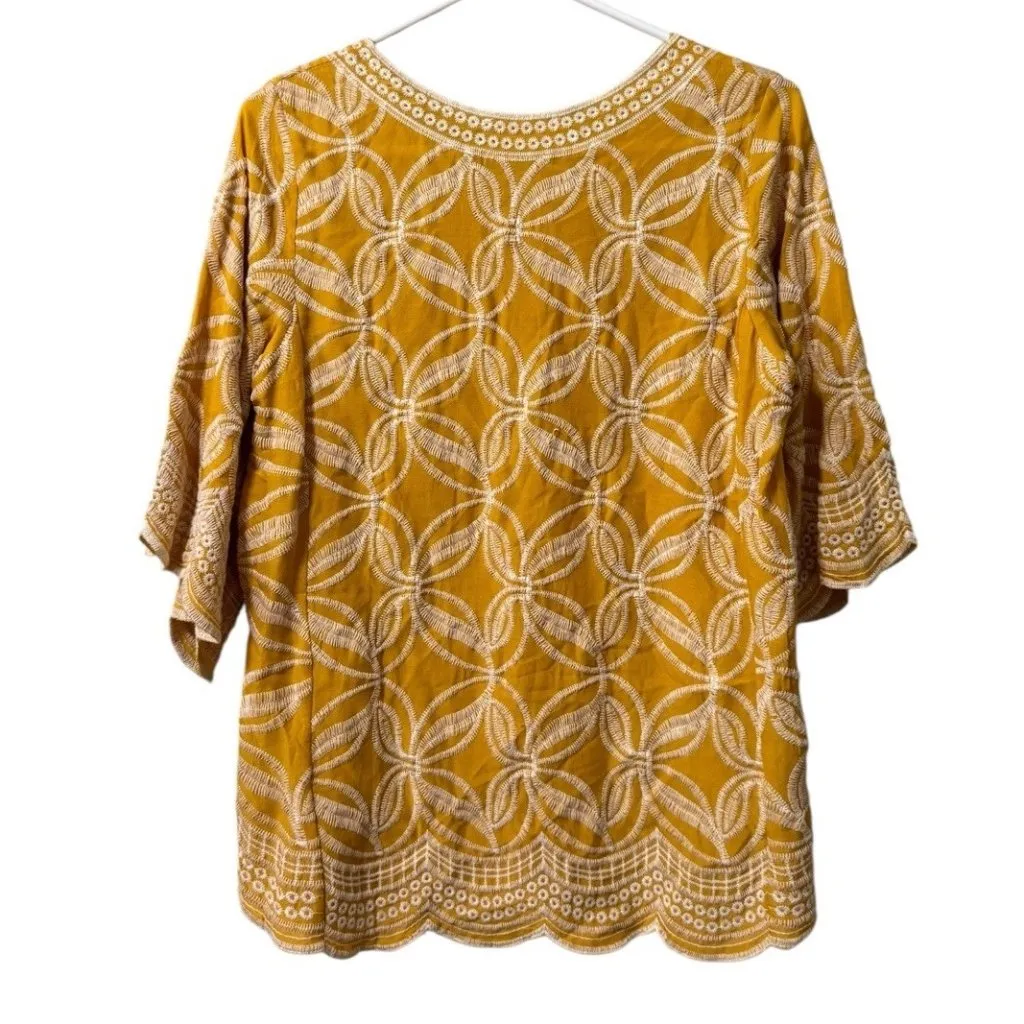 Solitaire Yellow Women Embroidered Top Sz S‎ Boho Romantic Hippie Gypsy Peasant - Image 2