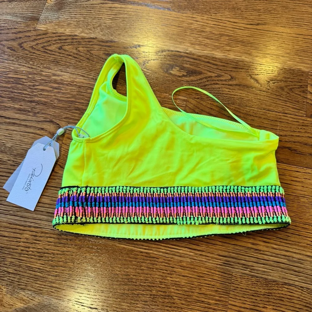 NWT peixoto zoni neon yellow one shoulder bikini with neon stitching | small Green - Image 2