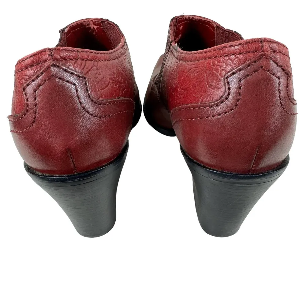 Antonio Melani  Oxblood Square-Toed Western Pull On Booties Floral Embossed Sz 10 - Image 5