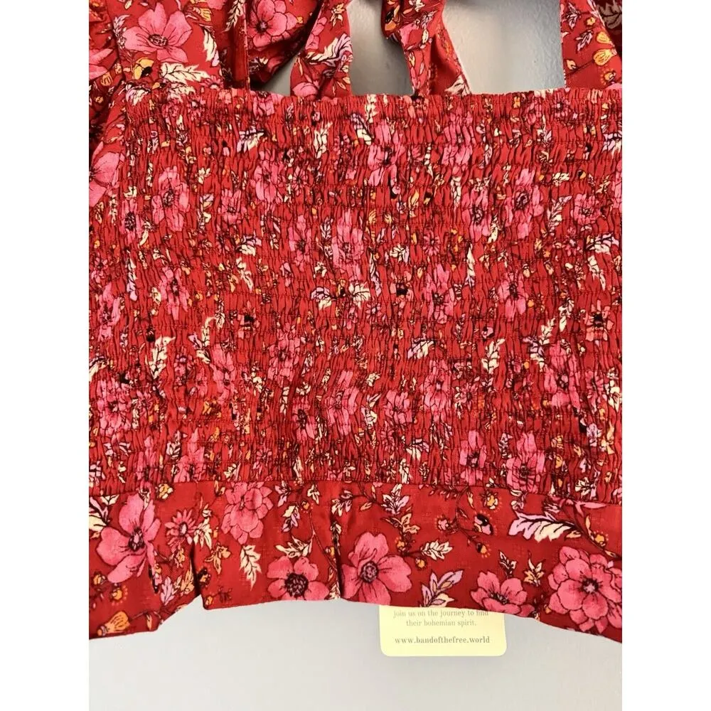 NWT Band Of The Free Joelle Crimson Floral Smocked Crop Top Women’s Size Large Red - Image 8