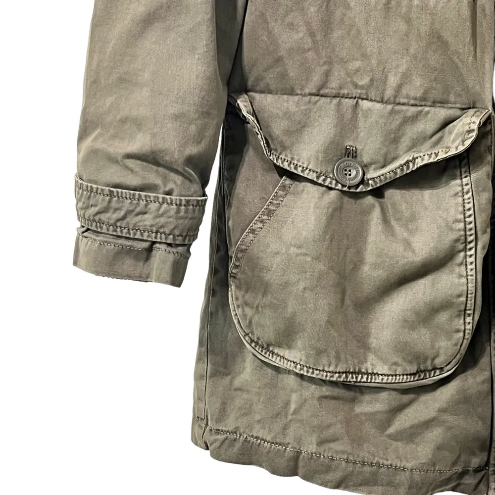 Zara Olive Green Faux Leopard Fur Removable Lining Hooded Winter Parka Coat S - Image 5