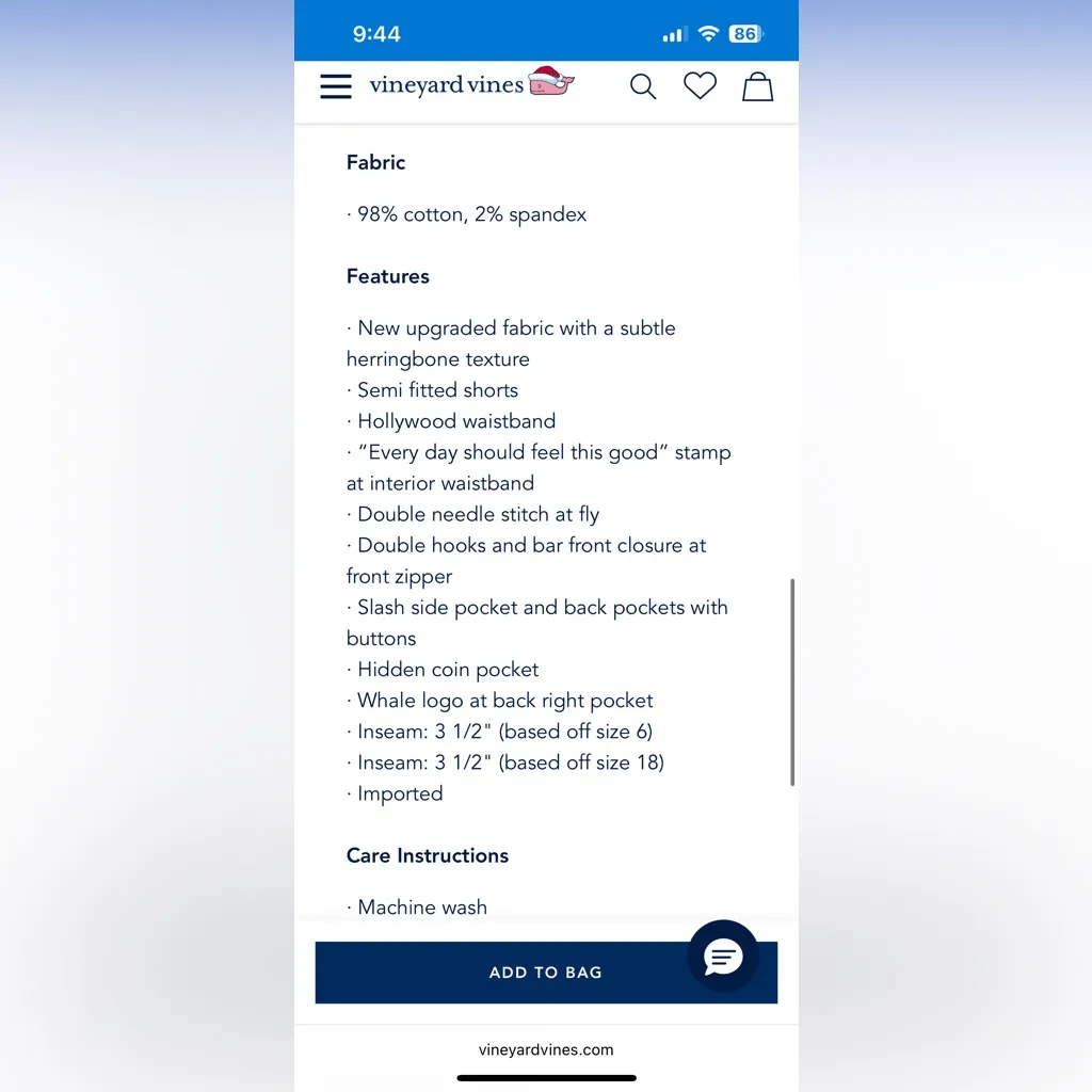 Women’s Vineyard Vines 3.5 Inch Herringbone Everyday Short Navy Size 6 - Image 8