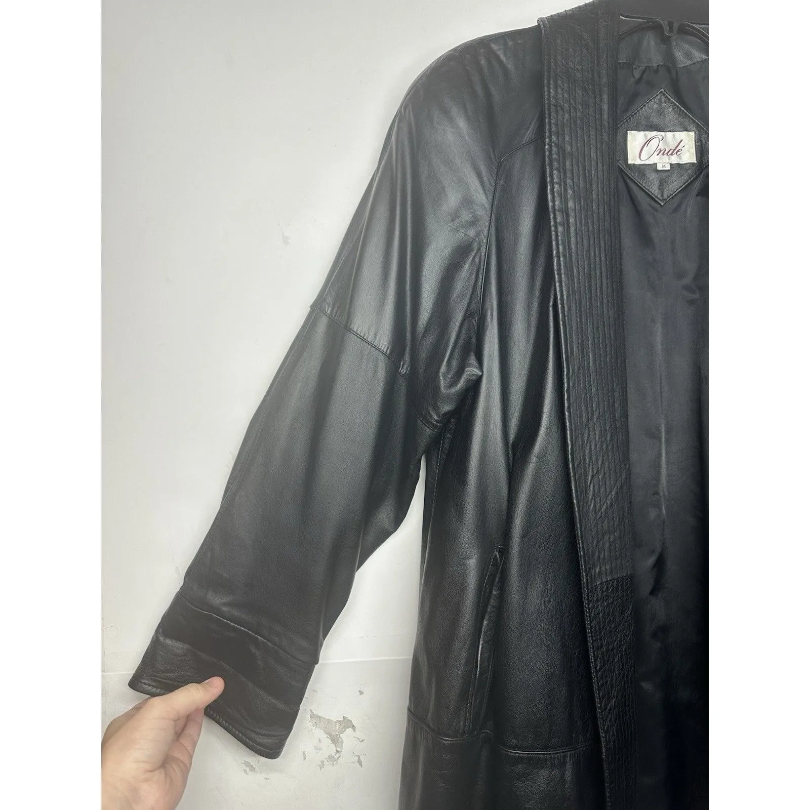 Women’s Onde Black Genuine Leather Jacket Long Moto Style Size Medium Size L - Image 2