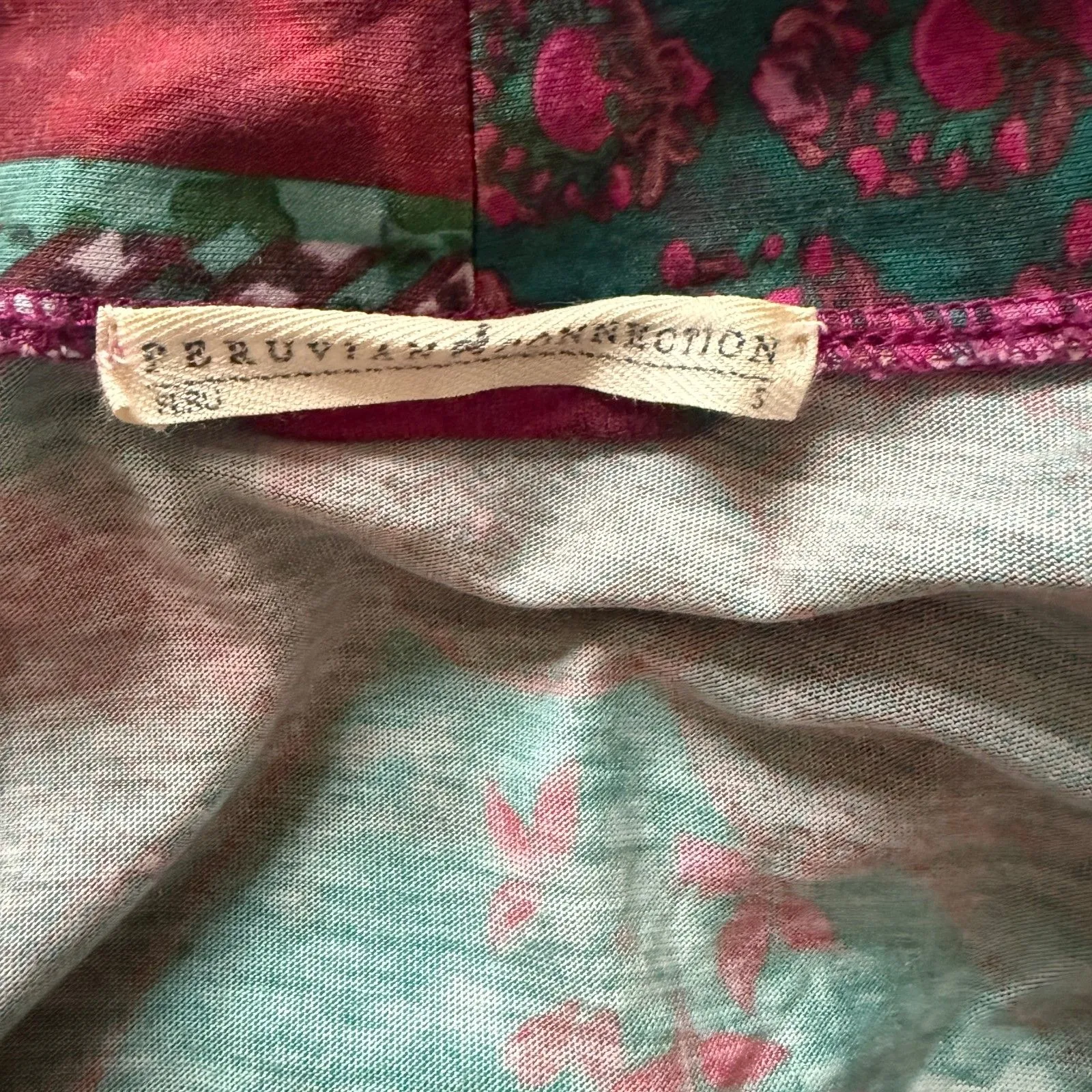 Peruvian Connection Plum Blossom Turquoise Patchwork Artisan Boho Robe Sz S - Image 4