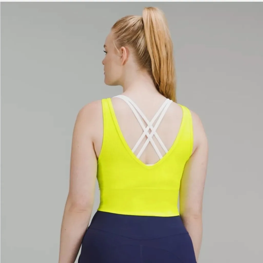 Lululemon Power Pivot Tank Ribbed Crop Reversible Yellow Neon Size Small (4/6) - Image 2