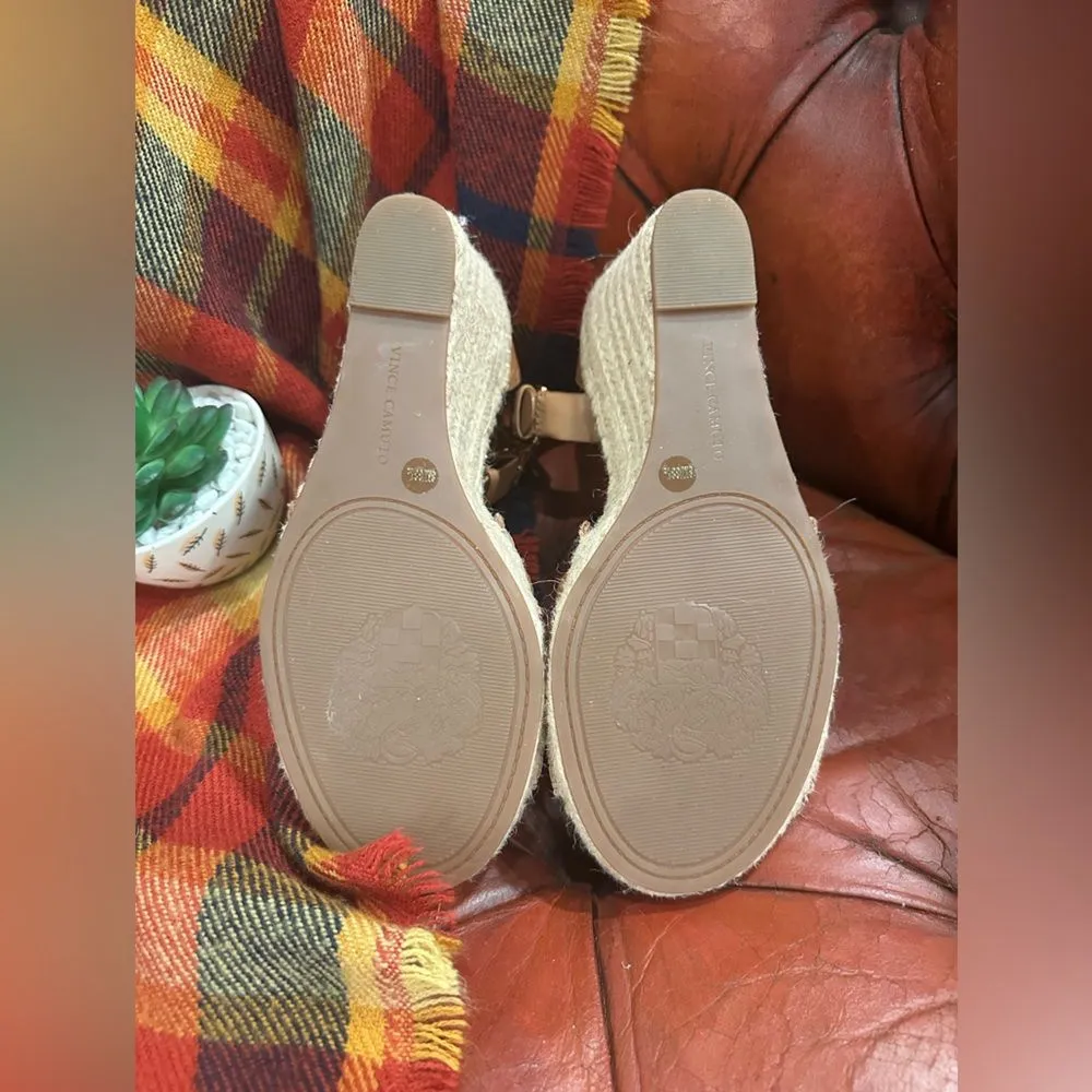 NWOT Vince Camuto Sandal LIGHT Brown Leather Leera Jute Espadrille Wedge Boho - Image 5