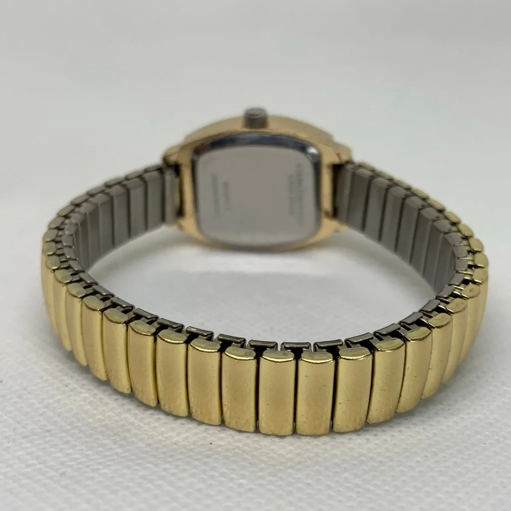 K women gold tone watch rhinestones 23mm quartz analog stretch band running - Image 4