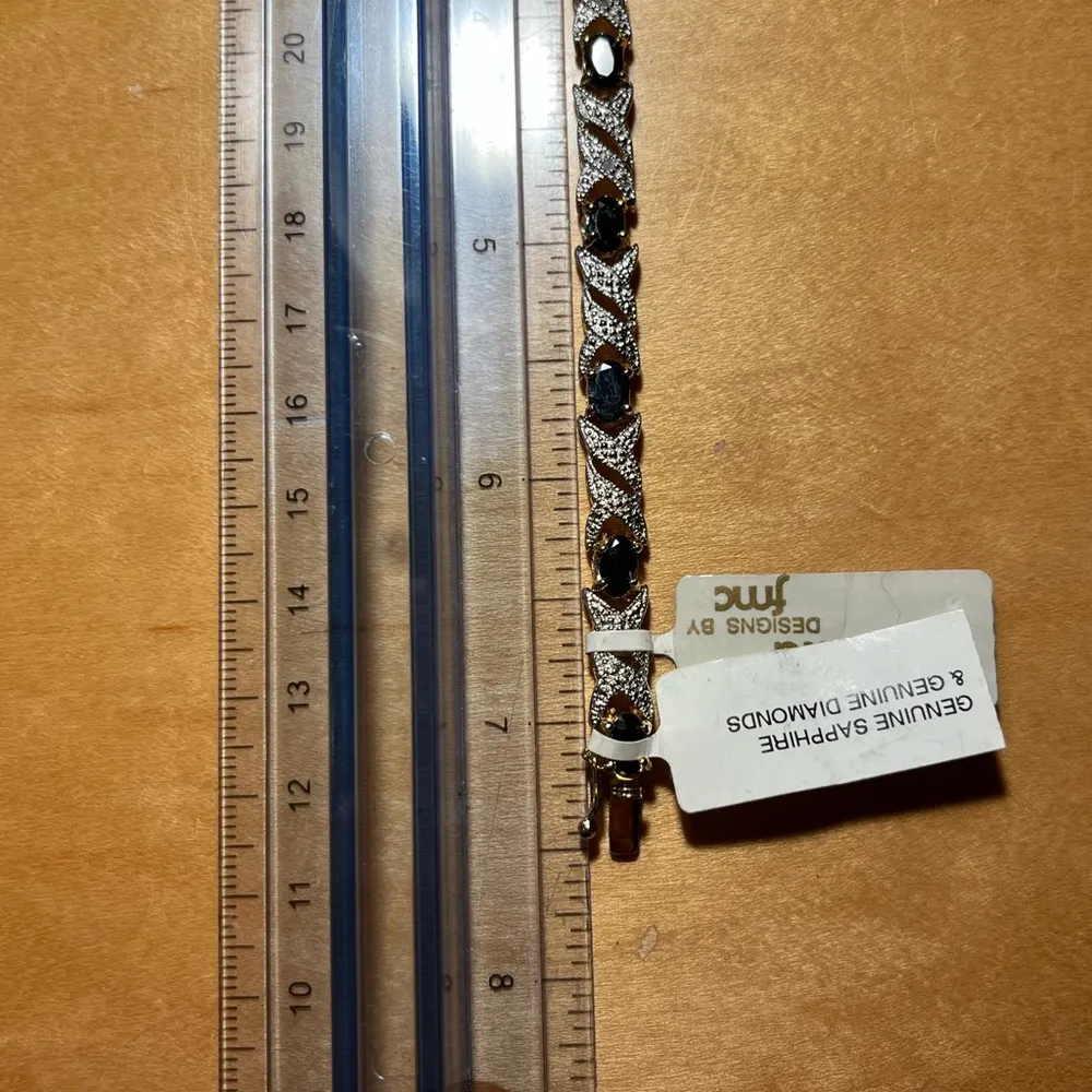 NWT Genuine Sapphire & Diamonds 24KT Gold Over  Bracelet - Image 14