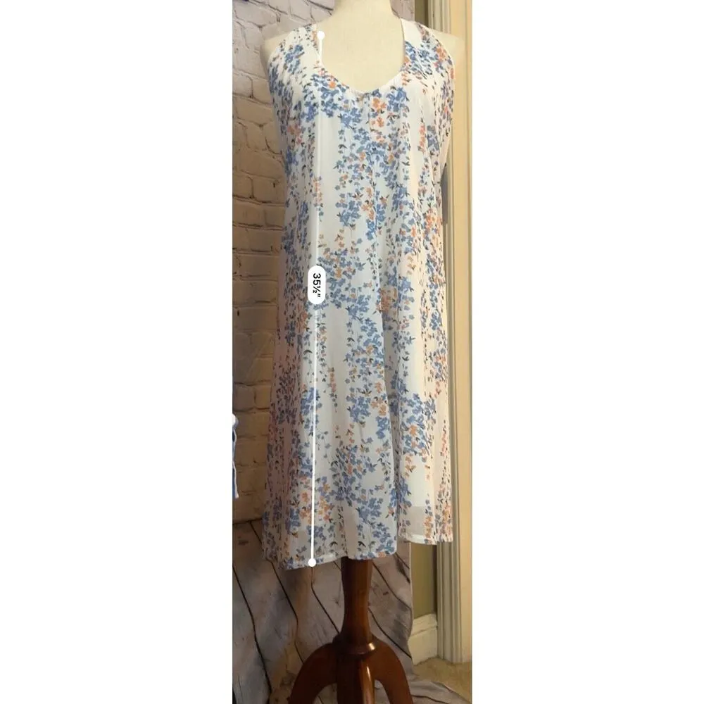 Women’s Floral Chiffon Halter White & Blue Dress Kojoonin M NWT Size M - Image 4