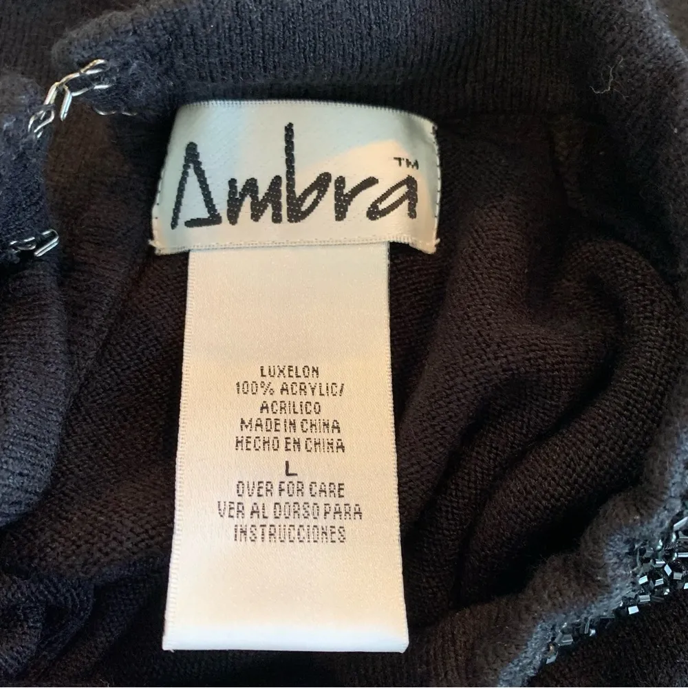 Vintage Ambra Luxelon Holiday Beaded Neck Soft Black Sweater Shell Large L - Image 6