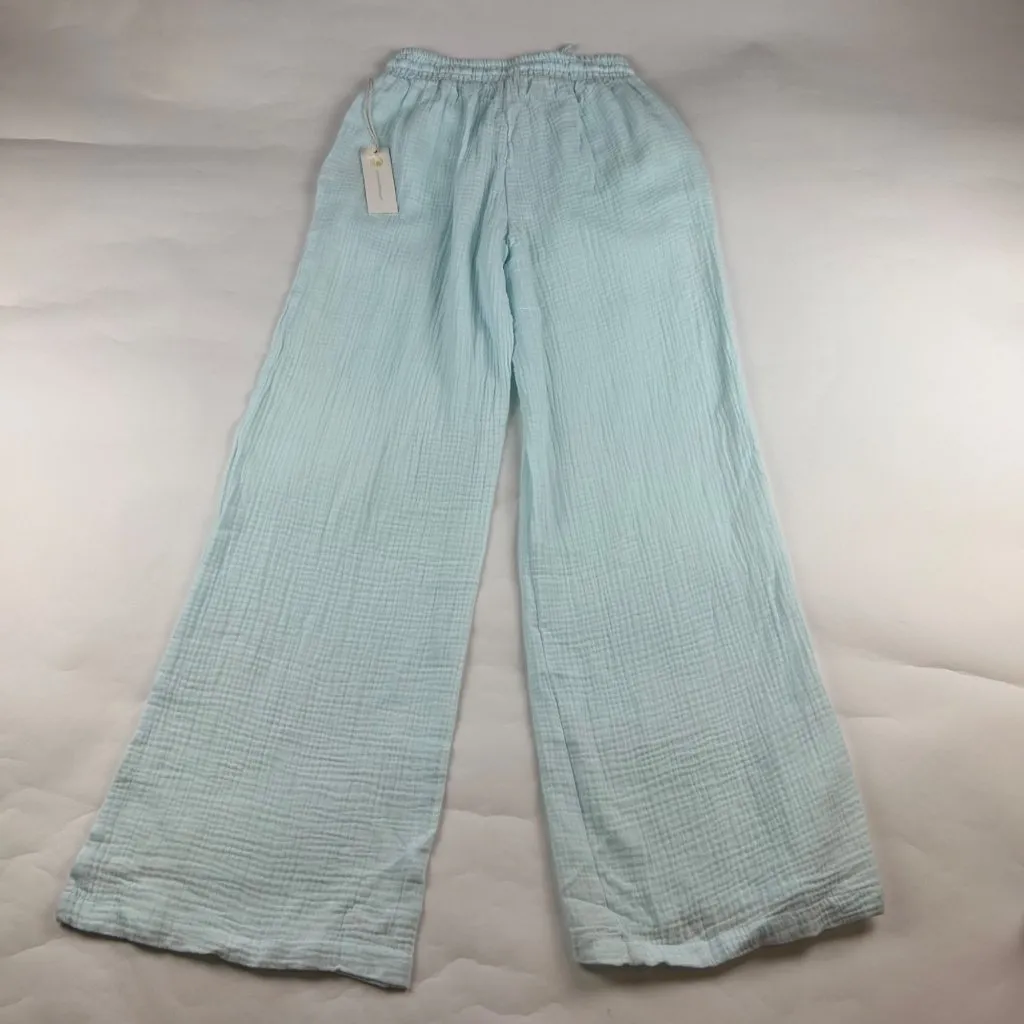 Ocean Drive Ice Blue Cotton Gauze Wide Leg Lounge Pant M New - Image 6
