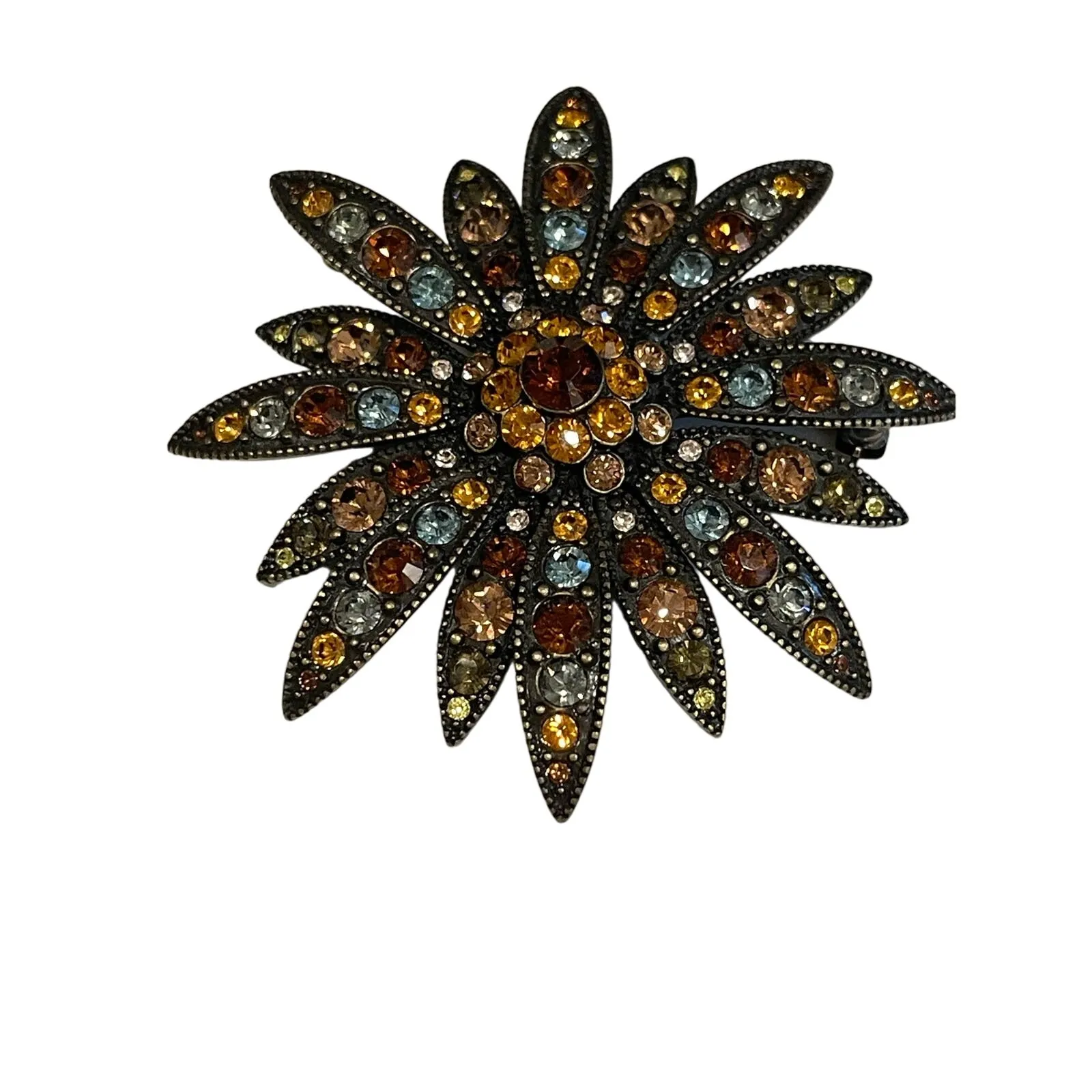 Joan Rivers Vintage Swarovski Crystal Sparkle Starburst Brooch Pin Set Bronze - Image 9