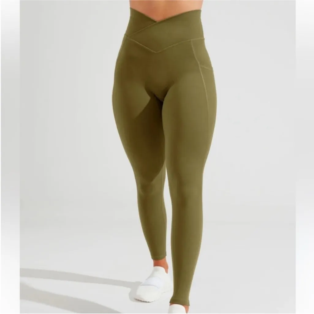 BUFFBUNNY Monarch High Rise Leggings – Olive Green | Size Medium - Image 3