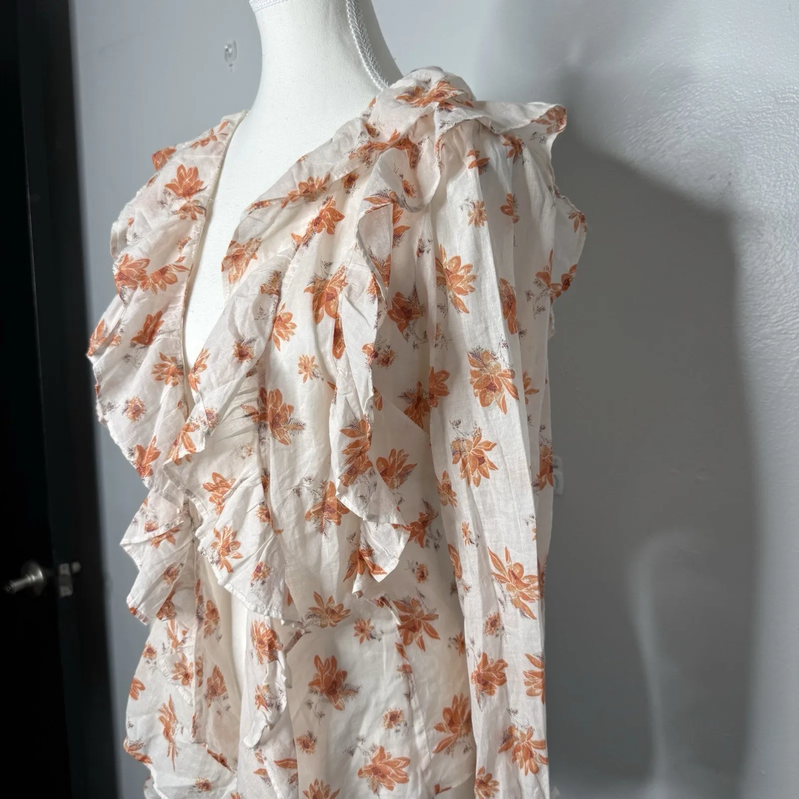 Free People Women’s Floral Ruffle Long Sleeve Blouse Size L Boho Peplum Top - Image 2