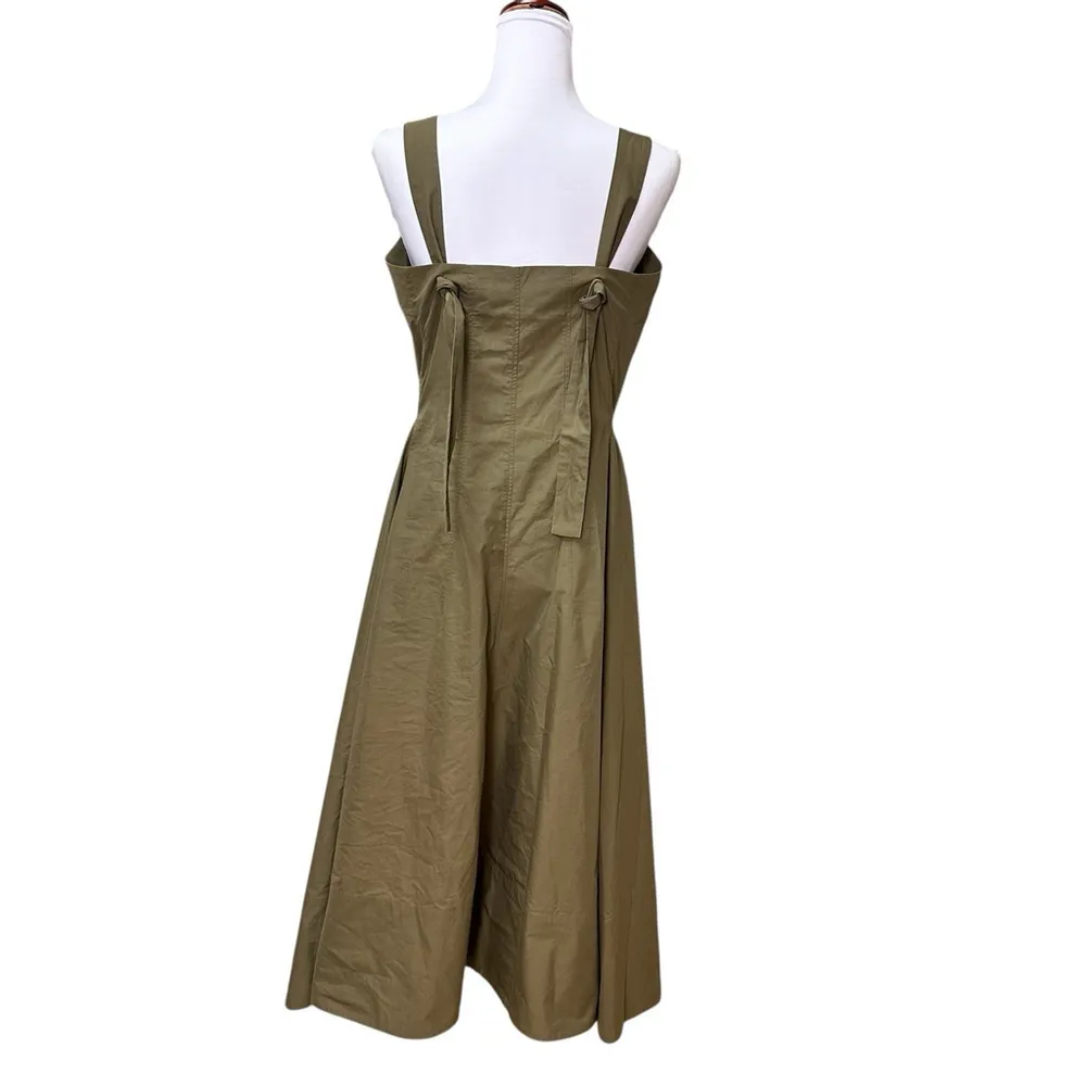 Proenza Schouler Green Cotton Poplin Midi Dress Asymmetrical Button Frnt 8 READ - Image 6