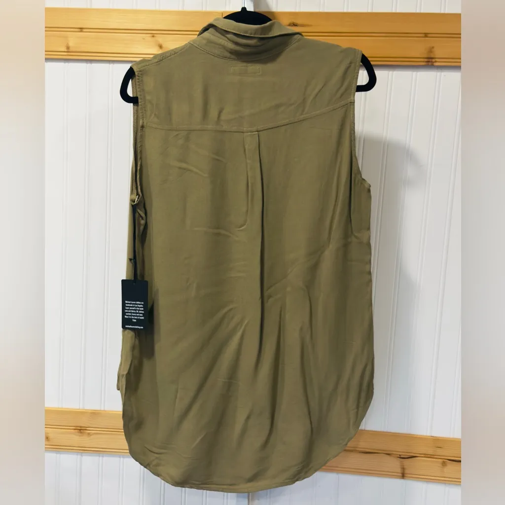 NWT Michael Lauren XRevolve Samson Sleeveless High-Low Shirt. Olive Medium - Image 2