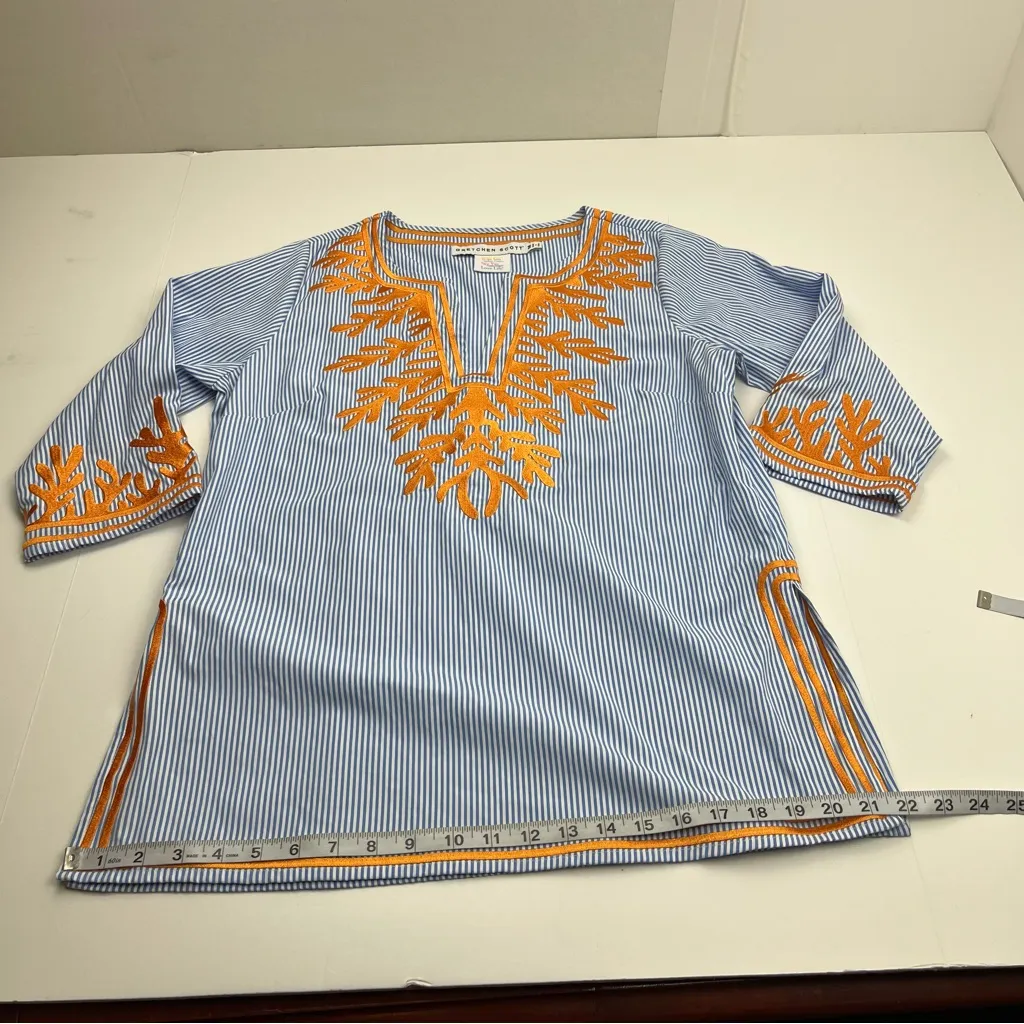 Gretchen Scott Tunic The Reef Embroidered Top Blue Sea Coral Stripe Medium *FLAW - Image 8