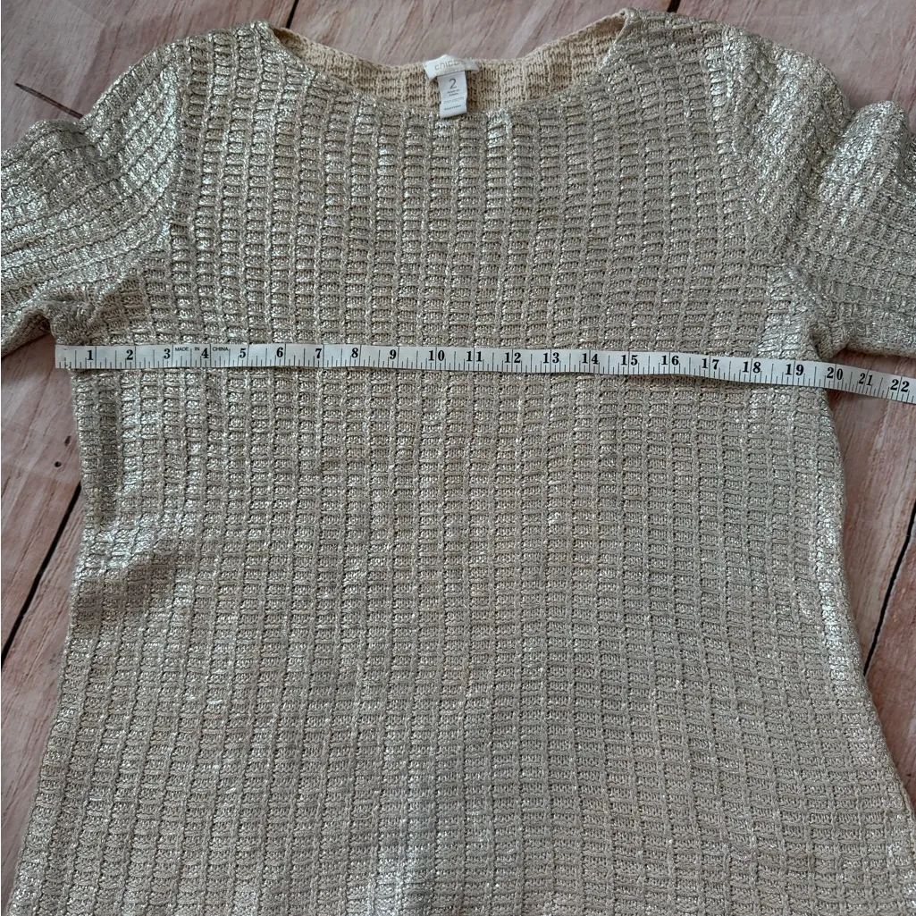 Chicos sweater sz 2 Large Silver Cream Metalic 3/4 Sleeve Wide Neck  Dressy - Image 2