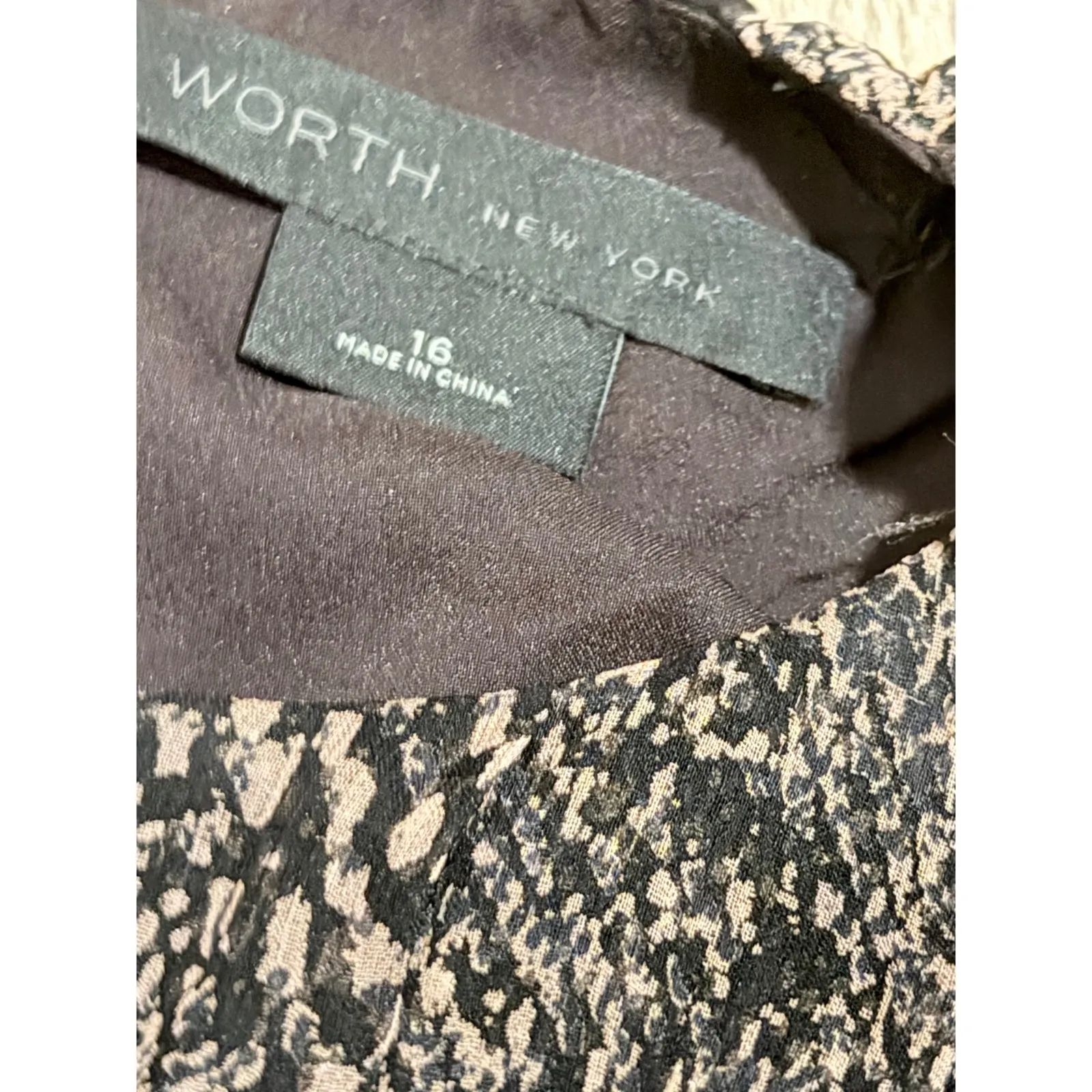 WORTH NEW YORK Snake Print V Neck Long Sleeve Midi SILK Dress Plus 16 1X Black - Image 3