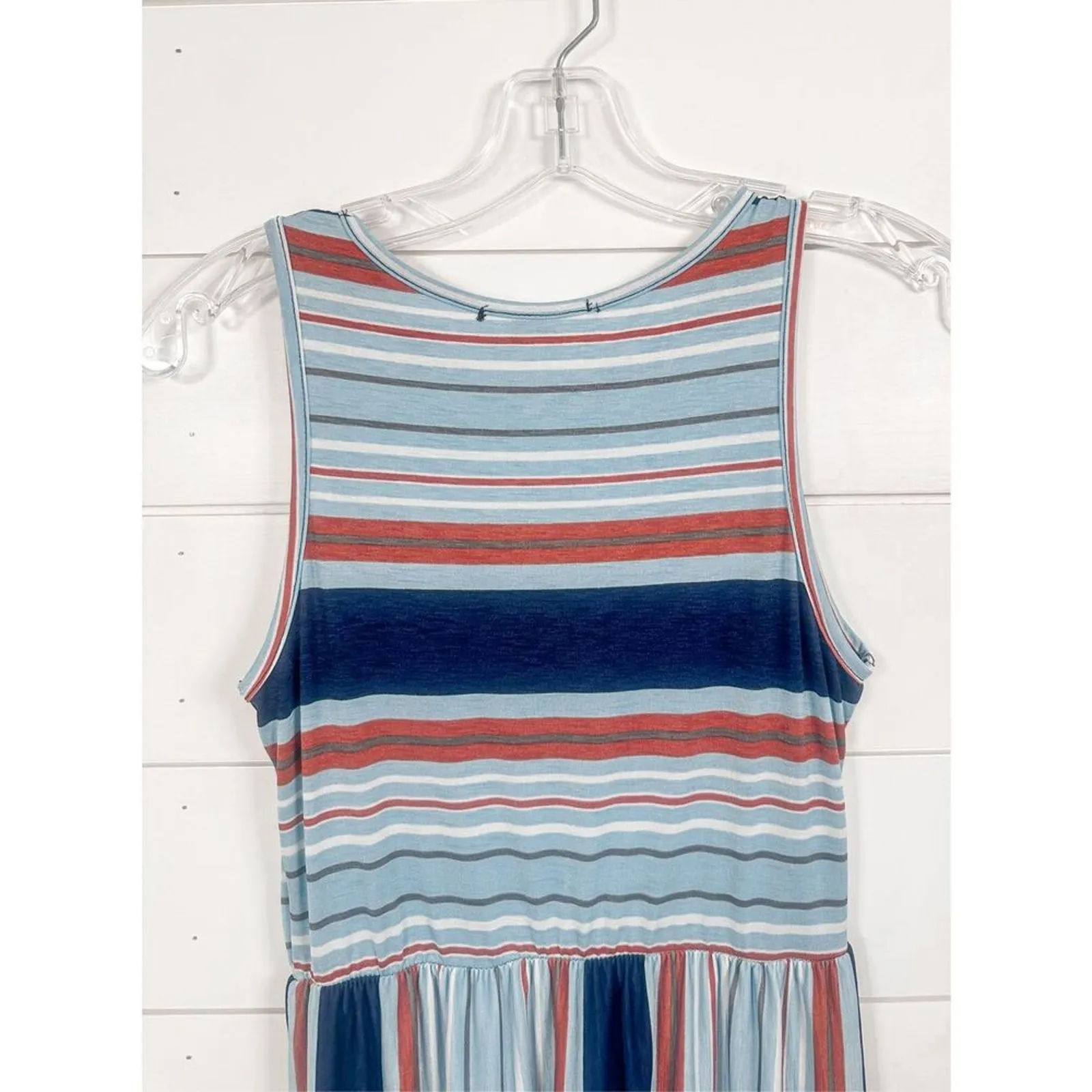 New Eloges Women's Sleeveless Striped Knit Pullover Tank Dress Multicolor Small Blue - Image 9