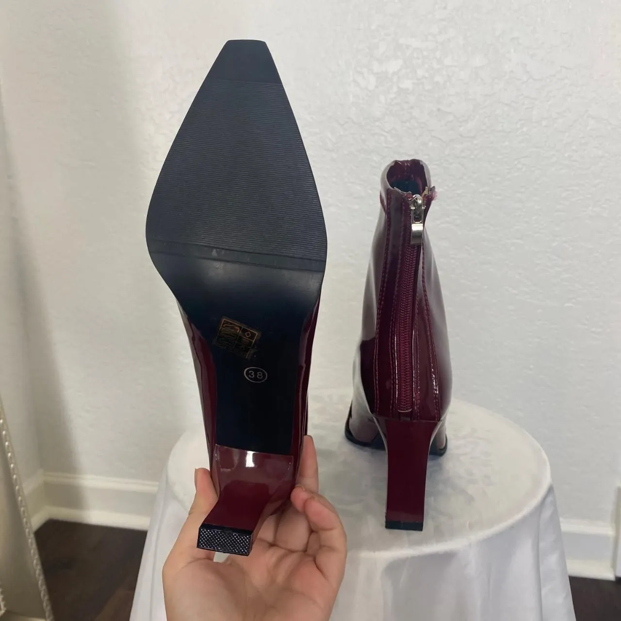 Glam Cherry Burgundy Red 90s Style Pointy Stiletto Heel Boots EU 38 US 7.5 - Image 6