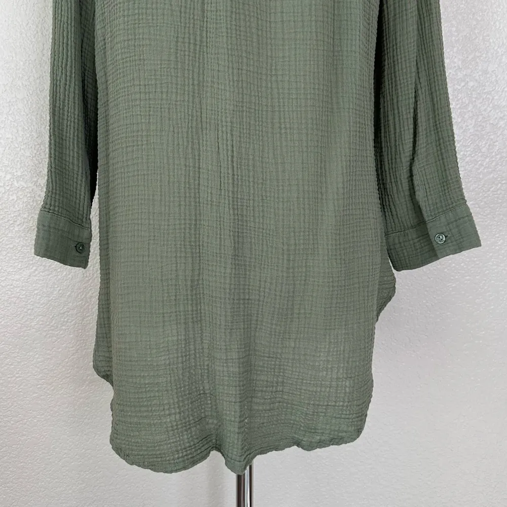 Kona Sol Sage Gauze Button Down Long Sleeves Coverup Shirt, Sz Small - Image 10