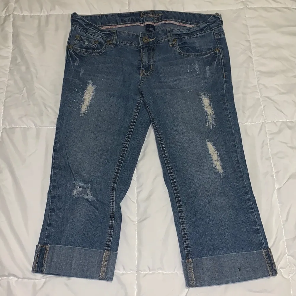 Distressed Denim Light-Wash Capris - Like New - Image 3