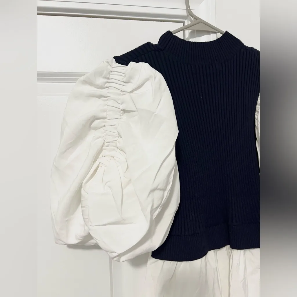 English Factory Puff Sleeve Mixed Media Sweater Dress - Image 7