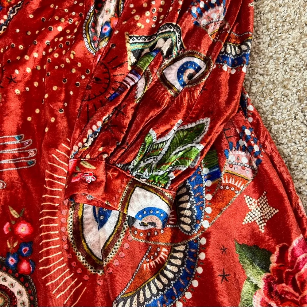 FARM Rio Mystic Red Velvet Midi Dress Size XS - Image 11