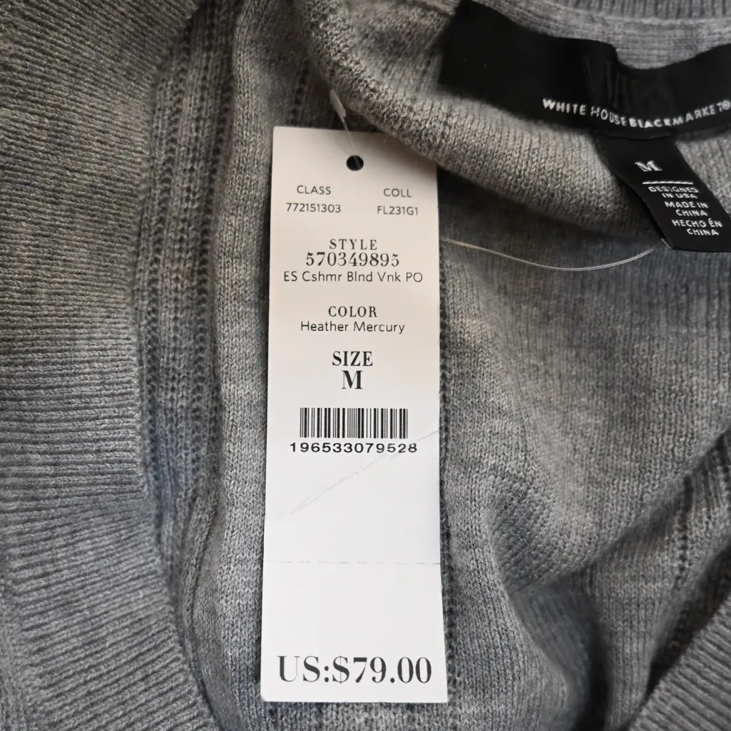 White House Black Market Women's M Grey V-Neck Half Sleeve Sweater NEW - Image 8