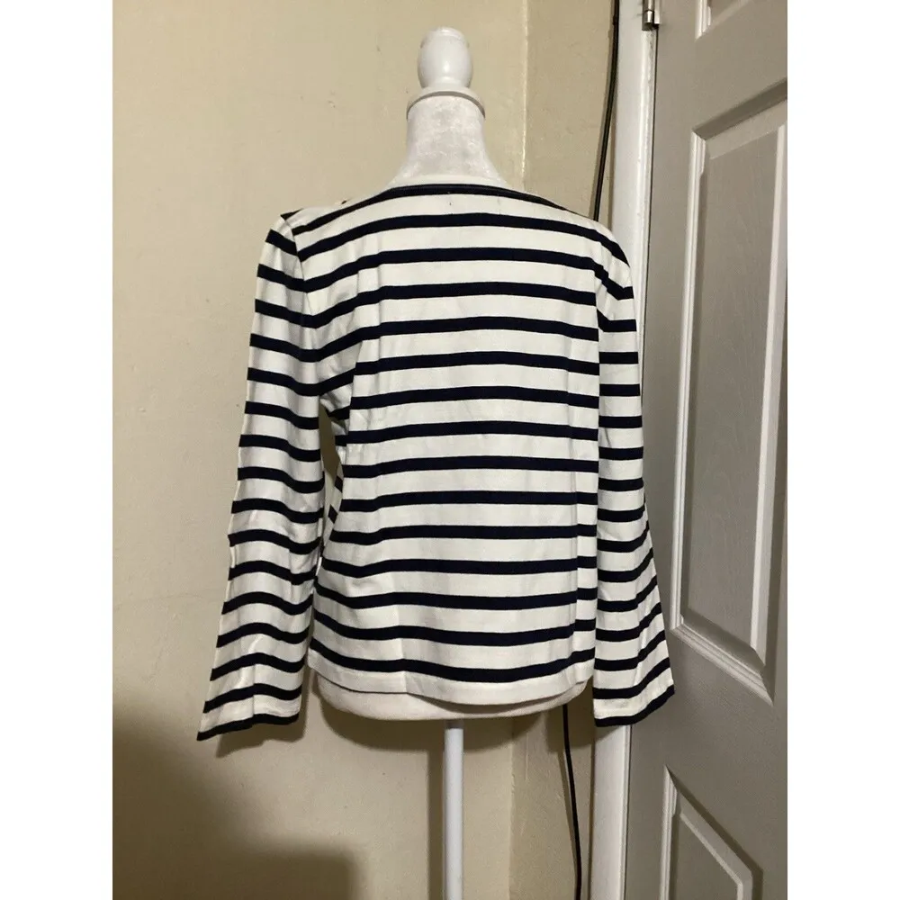 J. Crew Classic Mariner Cloth Boatneck T-Shirt in Stripe Beige Navy Blue S - Image 4