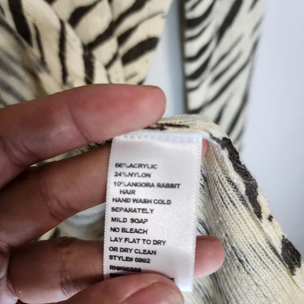 Anthropologie Charlotte Tarantola Zebra Print Angora Blend Cardigan Sweater - Image 4