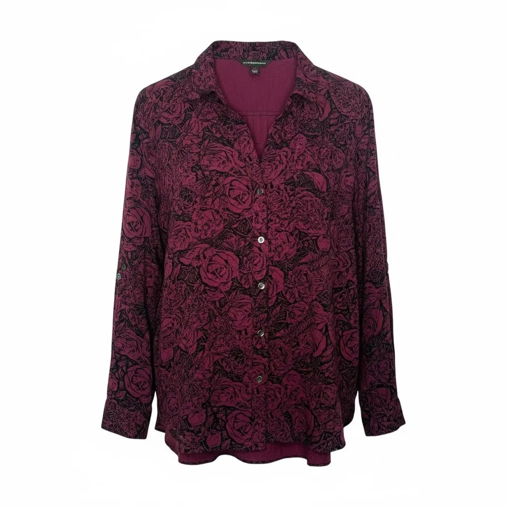 Rock‎ & Republic Grunge Rock Rose Pattern Top Women Size XXL Purple Black Button - Image 2