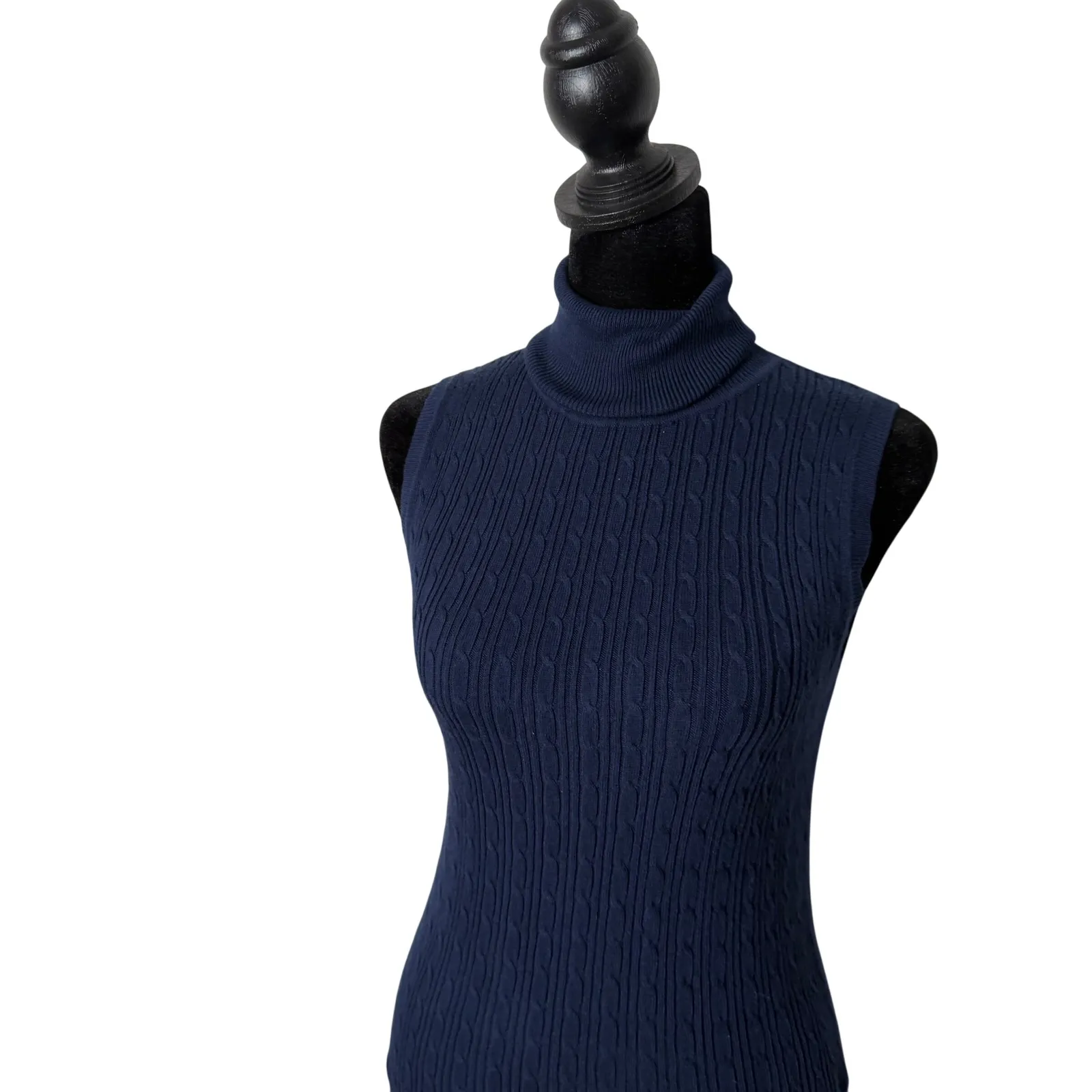 GAP Navy Blue Sleeveless Turtleneck Sweater Size S Cable Knit Preppy Academia - Image 5