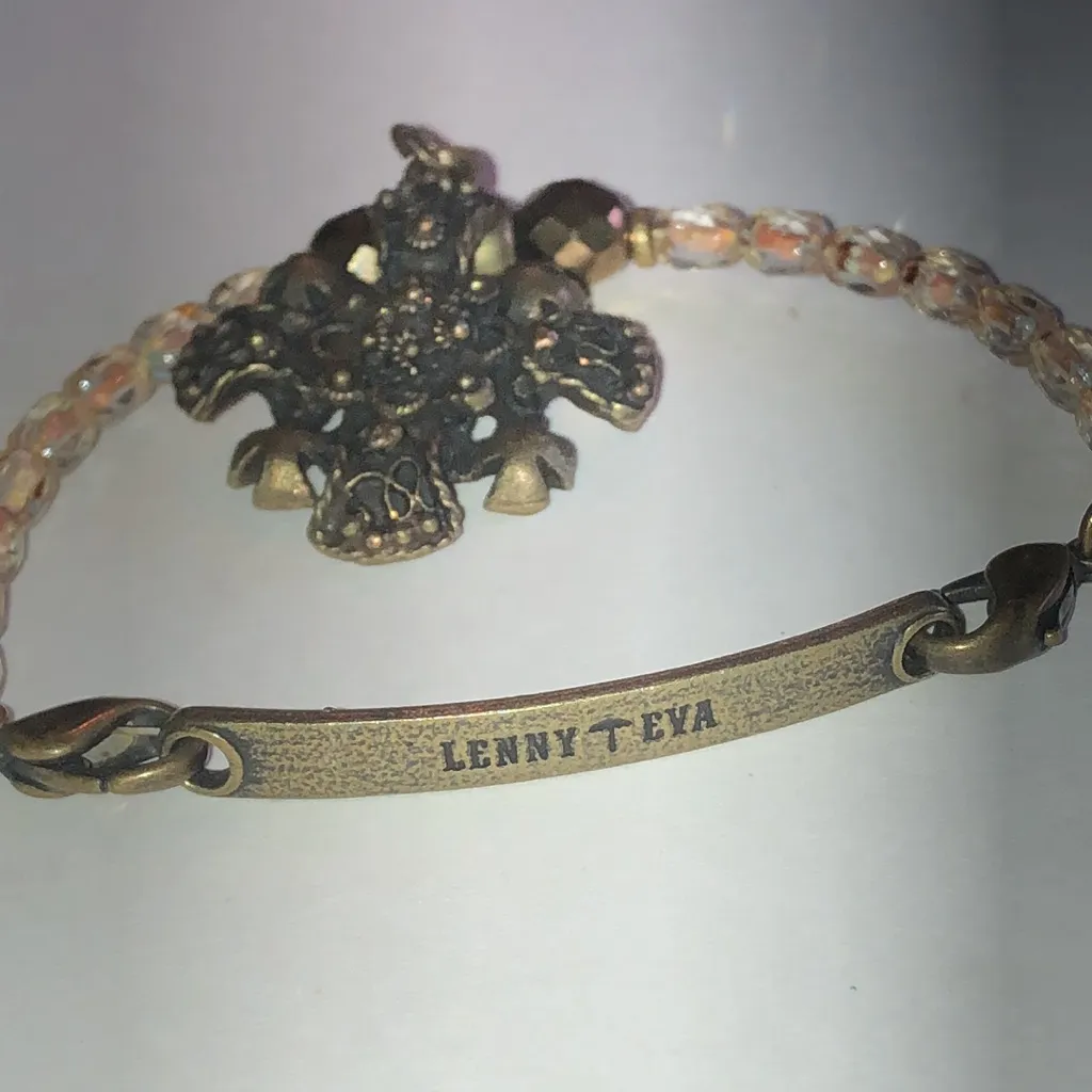 Lenny and Eva Elegant Bronze Tone Glass Beaded Boho Cross Charm Bracelet Brown - Image 4