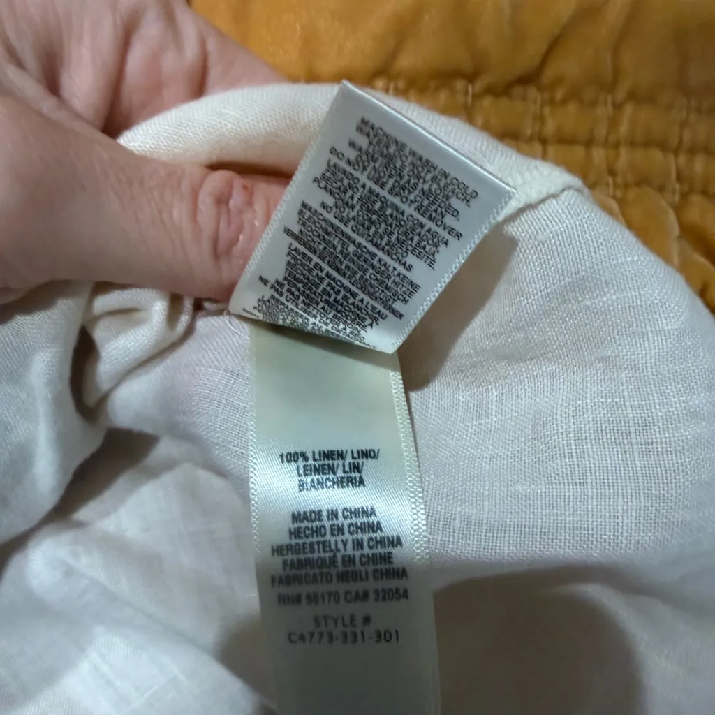 Cloth & stone anthropology tie neck peasant blouse 100% linen cream size small - Image 5