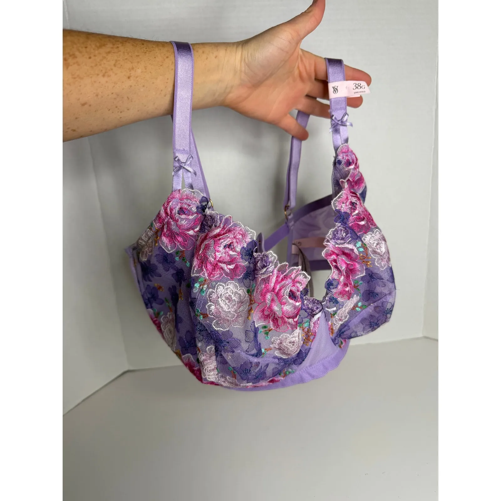 NEW Victorias Secret 38G Dream Angels Push-Up without Padding Purple Floral Lace - Image 2