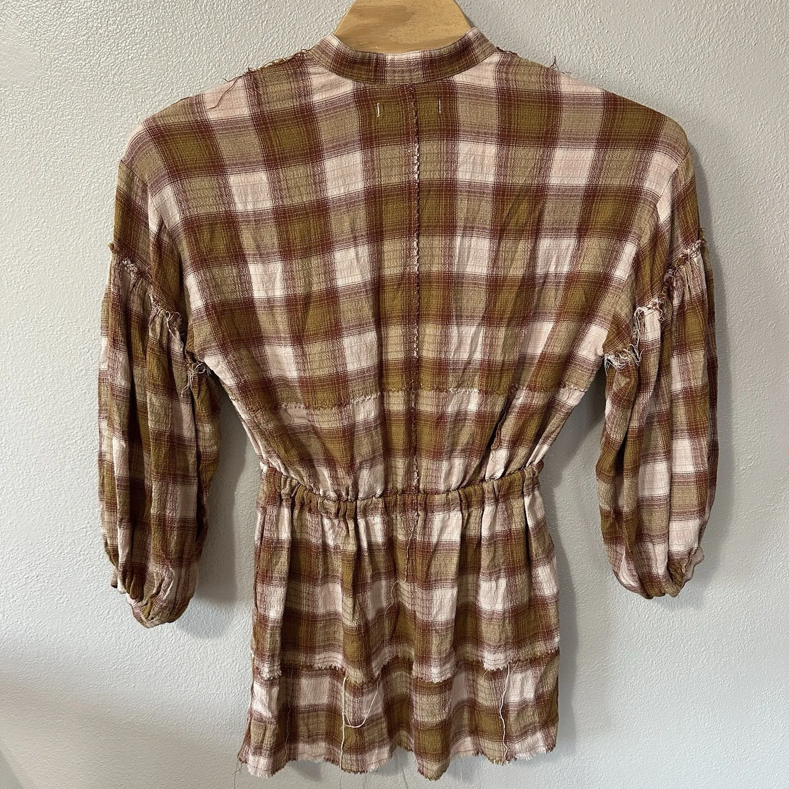 We The Free People Dress Women's XS By‎ The Way Plaid Mini Tunic Button Pockets - Image 5