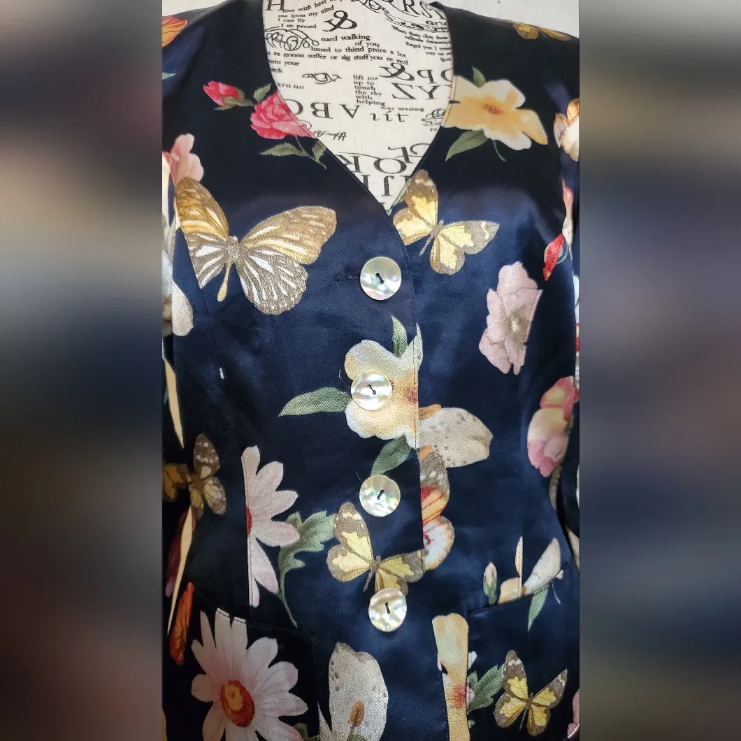 Dorothy Schoele Elegant Floral Butterfly Women's Blazer Size:6 Blue - Image 5