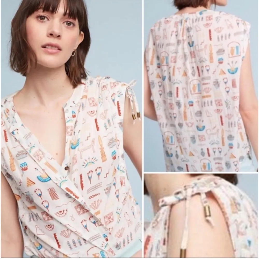 ANTHROPOLOGIE hieroglyphic top featuring artwork by Danielle Kroll tank size S - Image 4